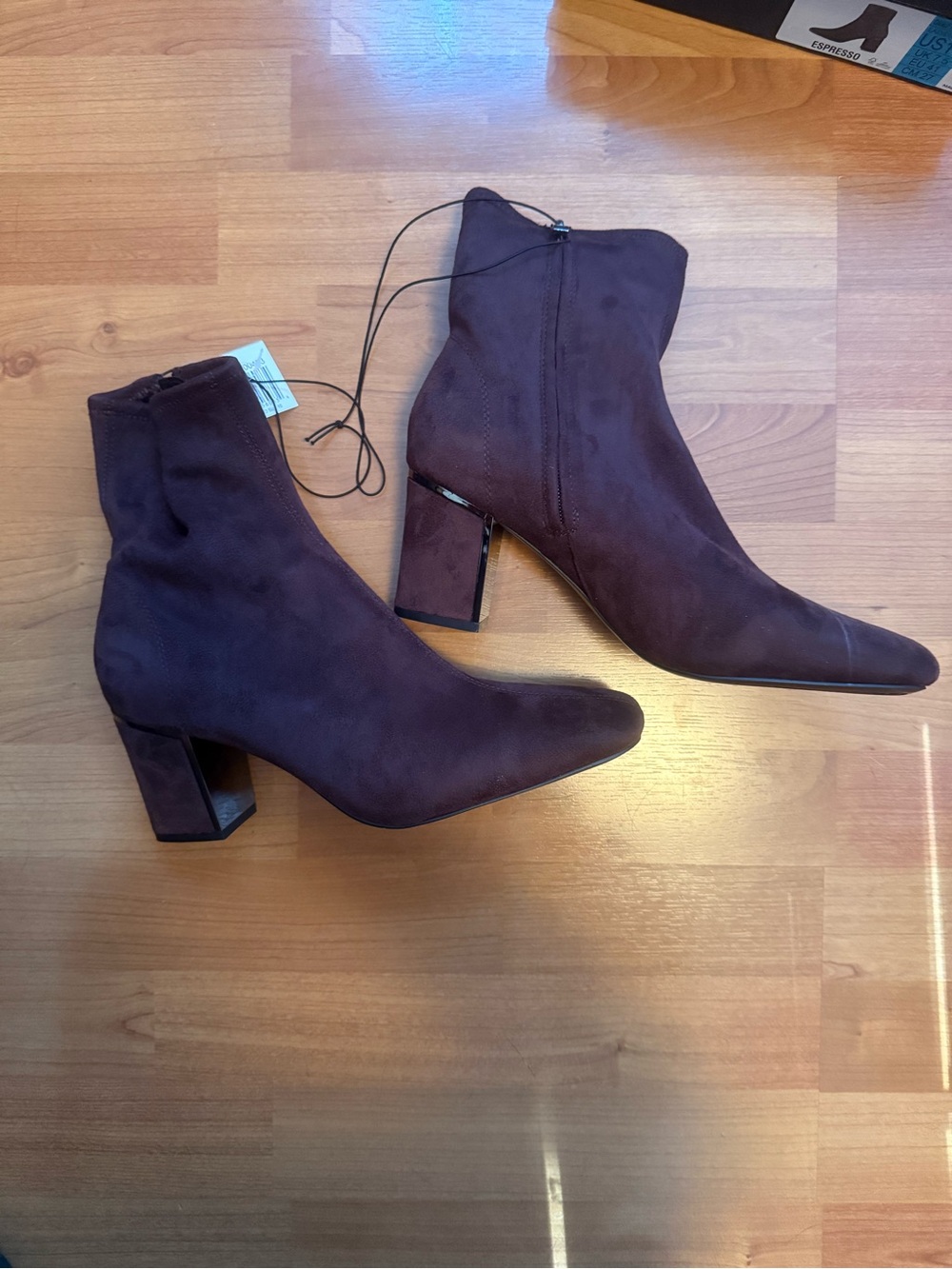 DKNY Dark Brown Suede Ankle Boots with Block Heel - Picture 2 of 6